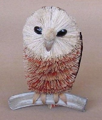 BRUSH155 - BrushArt Animals | Eco-Friendly, Buri Posable, Tabletop Owl On Branch