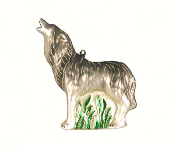 COBANED385 - Margaret Cobane Hand Blown Glass Howling Timberwolf Ornament