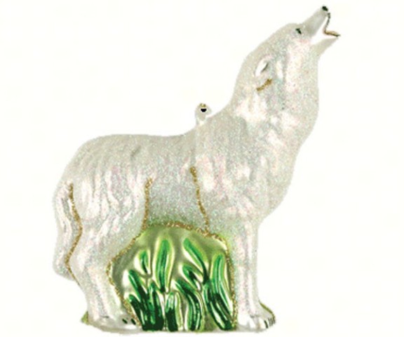 COBANED394 - Margaret Cobane Hand Blown Glass Howling Arctic Wolf Ornament