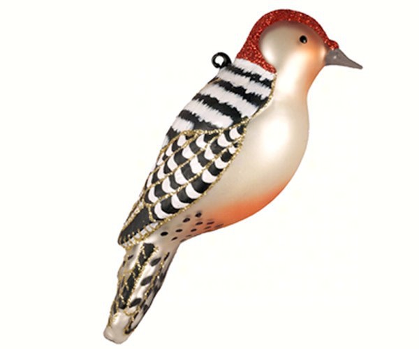 COBANEC391 - Margaret Cobane Hand Blown Glass Red Bellied Woodpecker Ornament