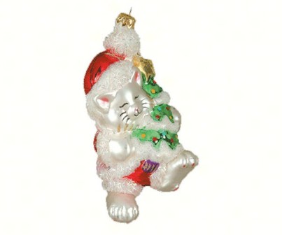 COBANEB108 - Margaret Cobane Hand Blown Glass Kitty's Christmas White Ornament