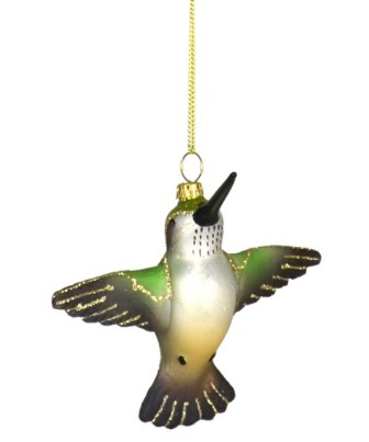 COBANEC450 - Margaret Cobane Hand Blown Glass Female Ruby Throated Hummingbird Flying Ornament