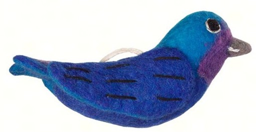 DZI483039 - Indigo Bunting Wild Woolie Felted Wool Ornament