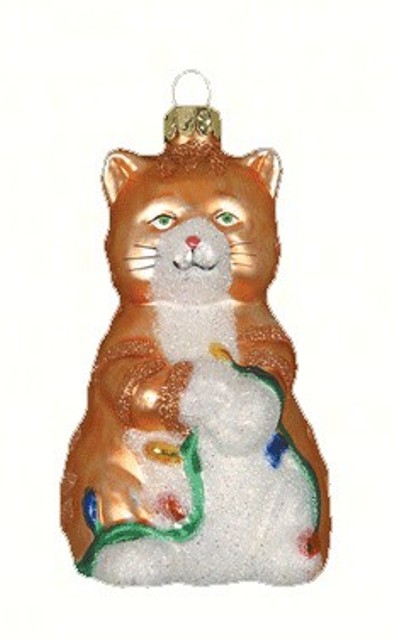 COBANEC327 - Margaret Cobane Hand Painted Big Kitty Orange Glass Ornament