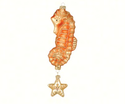 COBANEC102 - Margaret Cobane Hand Blown Glass Twinkle Seahorse Gold and Orange  Ornament