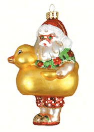 COBANEC302 - Margaret Cobane Hand Painted Glass Santa's Ducky Ornament