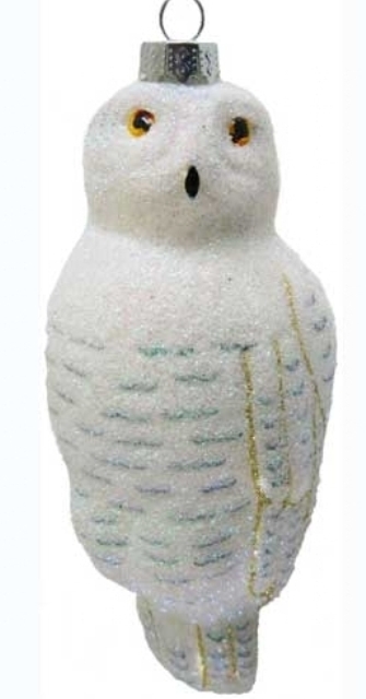 COBANED379 - Margaret Cobane Hand Blown Glass Snowy Owl Ornament