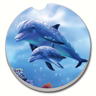 CART08719 - Dolphin w/ Baby Car Coaster