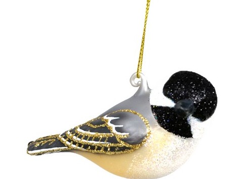 COBANEC444 - Margaret Cobane Hand Blown Glass Turned Head Chickadee Ornament