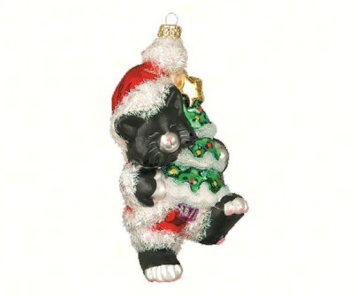 COBANEB111 - Margaret Cobane Hand Blown Glass Kitty's Christmas Black and White Ornament