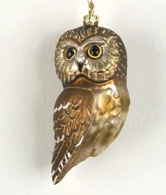 COBANED395 - Margaret Cobane Hand Blown Glass Northern Saw Whet Owl Ornament