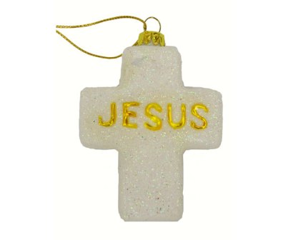 COBANEA321 - Margaret Cobane Hand Blown Glass Cross Jesus Ornament