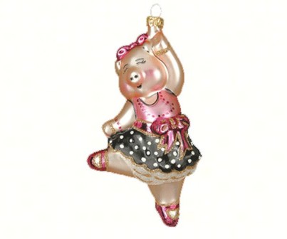 COBANEB243 - Margaret Cobane Hand Blown Glass Dancing Piggy Ornament