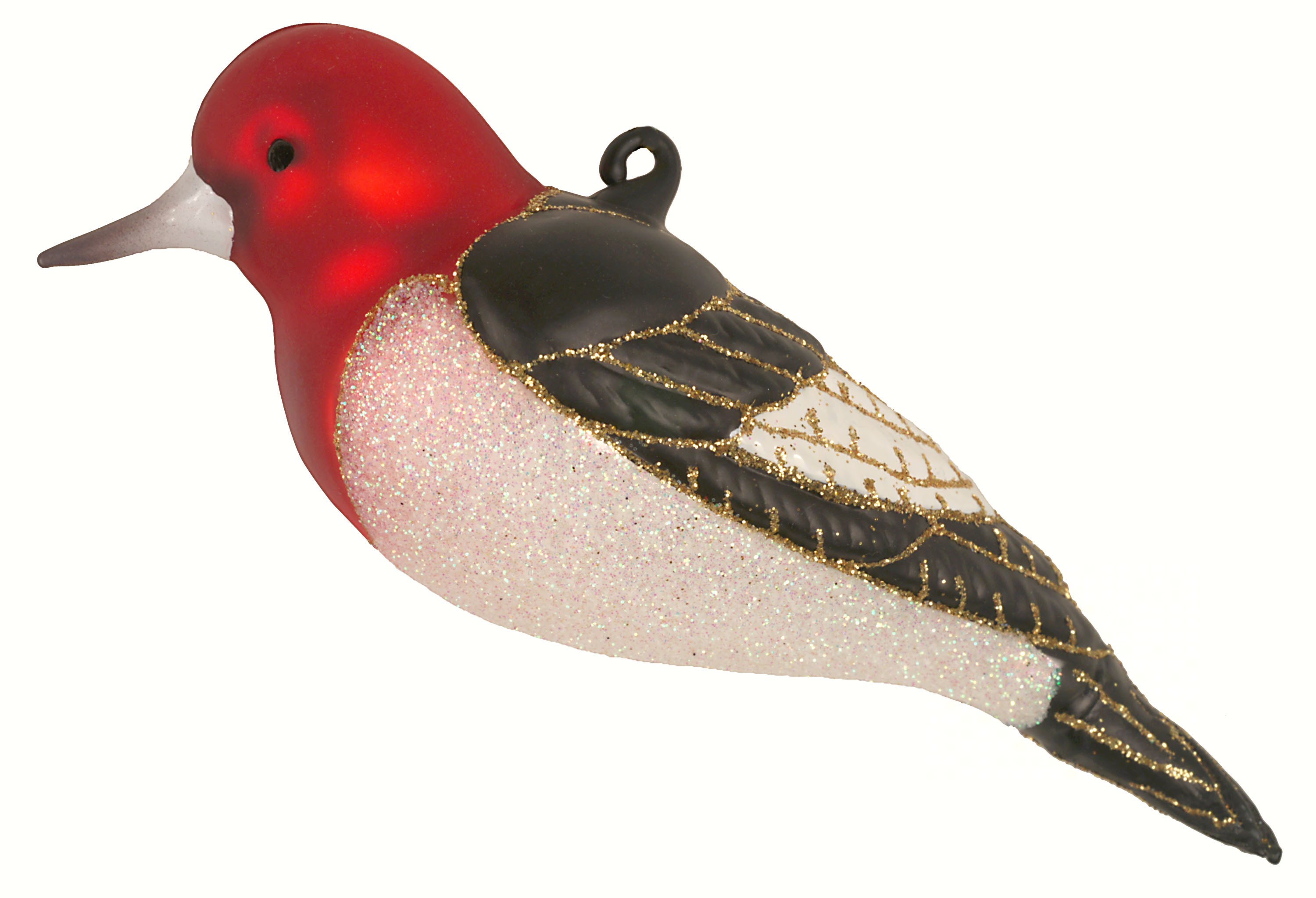 COBANEC405 - Margaret Cobane Hand Blown Glass Christmas Red Headed Woodpecker Ornament