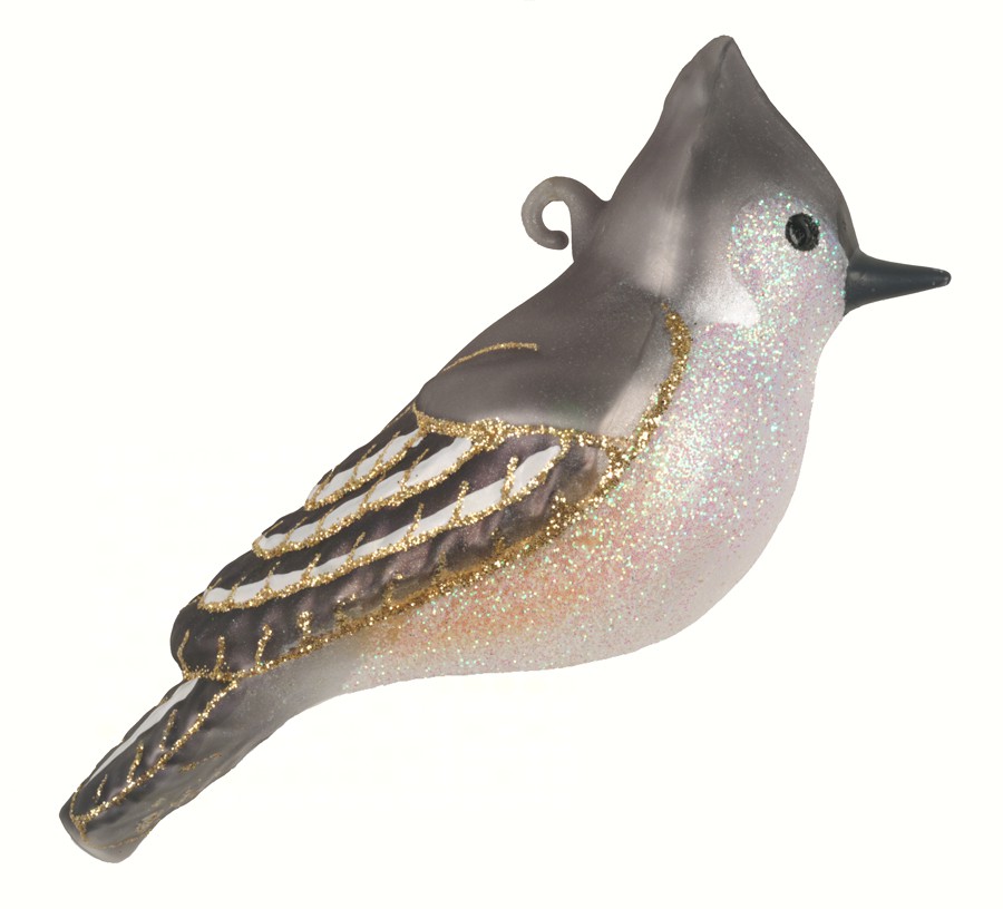 COBANEC347 - Margaret Cobane Hand Blown Glass Christmas Tufted Titmouse Ornaments
