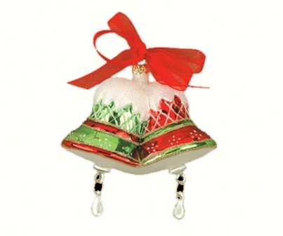 COBANEB211 - Margaret Cobane Hand Blown Glass Merry Bells Red and Green  Ornament