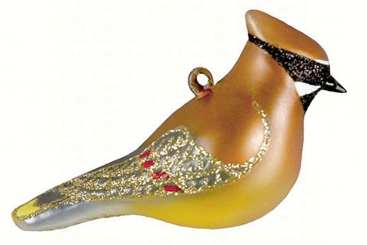 cobaneC376 - Margaret Cobane Hand Blown Glass Christmas Cedar Waxwing Ornament