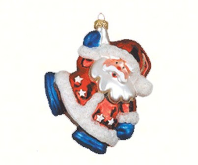 COBANEB231 - Margaret Cobane Hand Blown Glass Red White and Blue Santa Ornament