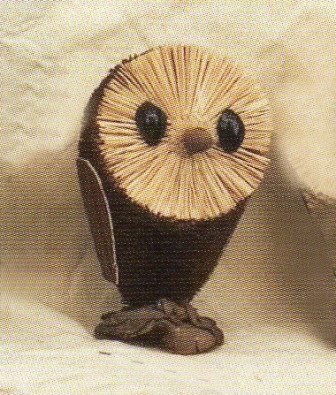 BRUSH15B - BrushArt Animals | Eco-Friendly, Buri Posable, Tabletop Owl Brown
