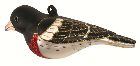 COBANEC408 - Margaret Cobane Hand Blown Glass Christmas Rose Breasted Grosbeak Ornament