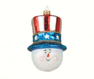 COBANEA133 - Margaret Cobane Hand Blown Glass Patriotic Snowman Ornament