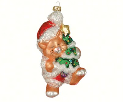 COBANEB109 - Margaret Cobane Hand Blown Glass Kitty's Christmas Gold Ornament