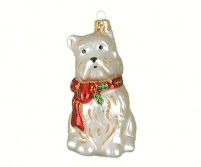 COBANEA239 - Margaret Cobane Hand Blown Glass Holly Berrie Westie Ornament