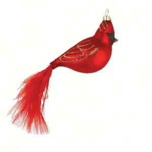 COBANEC304 - Margaret Cobane Hand Painted Cardinal with Feather Tail Glass Ornament