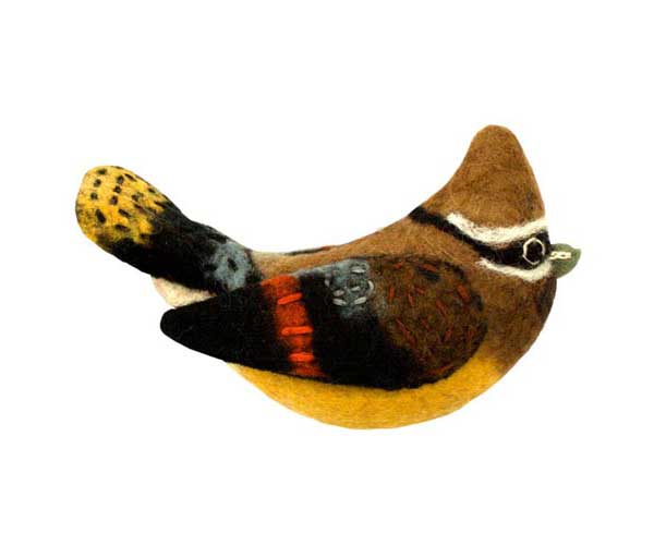 DZI483016 - Cedar Waxwing Wild Woolie Felted Wool Ornament