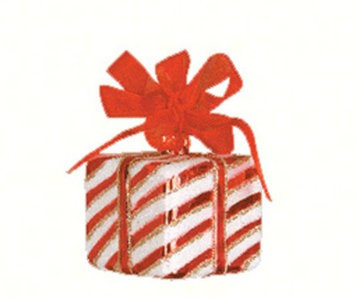 COBANEA283 - Margaret Cobane Hand Blown Glass Xmas Surprise Sq Stripes  Ornament