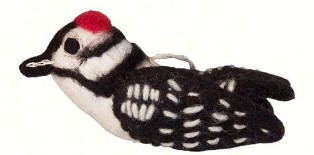 DZI483038 - Downey Woodpecker Wild Woolie Felted Wool Ornament